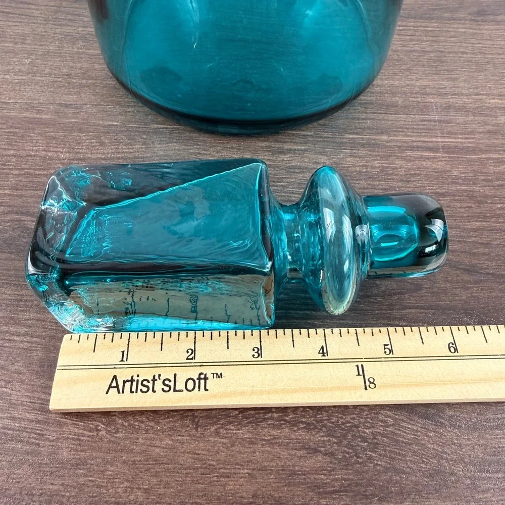 Z Gallerie Large Teal Blue Art Glass Decanter Square Stopper 17